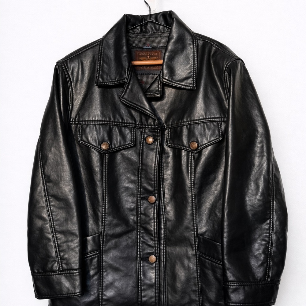 Vintage Italian Black Leather Jacket Longline Coat Made in Italy M
